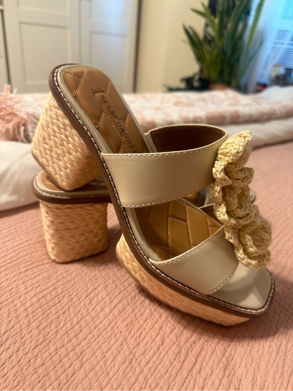Kelsi Dagger Cream Braided-Accent Platform Sandals size 8.5